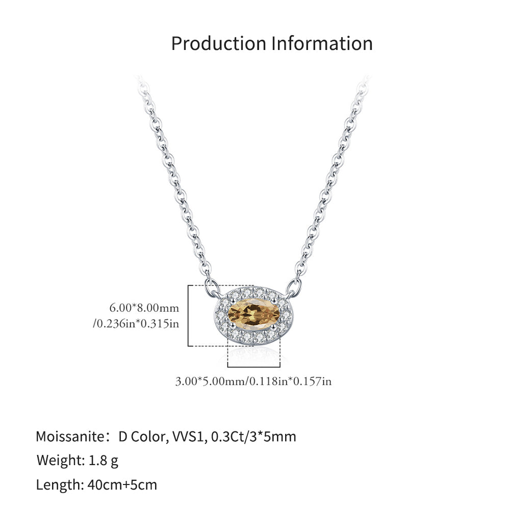 925 Sterling Silver Champagne Moissanite Oval Halo Pendant Necklace 110300025