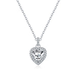 925 Sterling Silver 1ct Heart Moissanite Halo Pendant Necklace 110300026