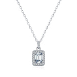 925 Sterling Silver 1 ct Emerald Cut Moissanite Halo Pendant Necklace 110300027