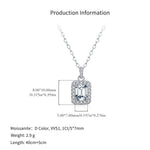 925 Sterling Silver 1 ct Emerald Cut Moissanite Halo Pendant Necklace 110300027