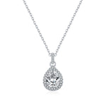 925 Sterling Silver Pear Cut Moissanite Halo Pendant Necklace 110300028