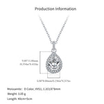 925 Sterling Silver Pear Cut Moissanite Halo Pendant Necklace 110300028