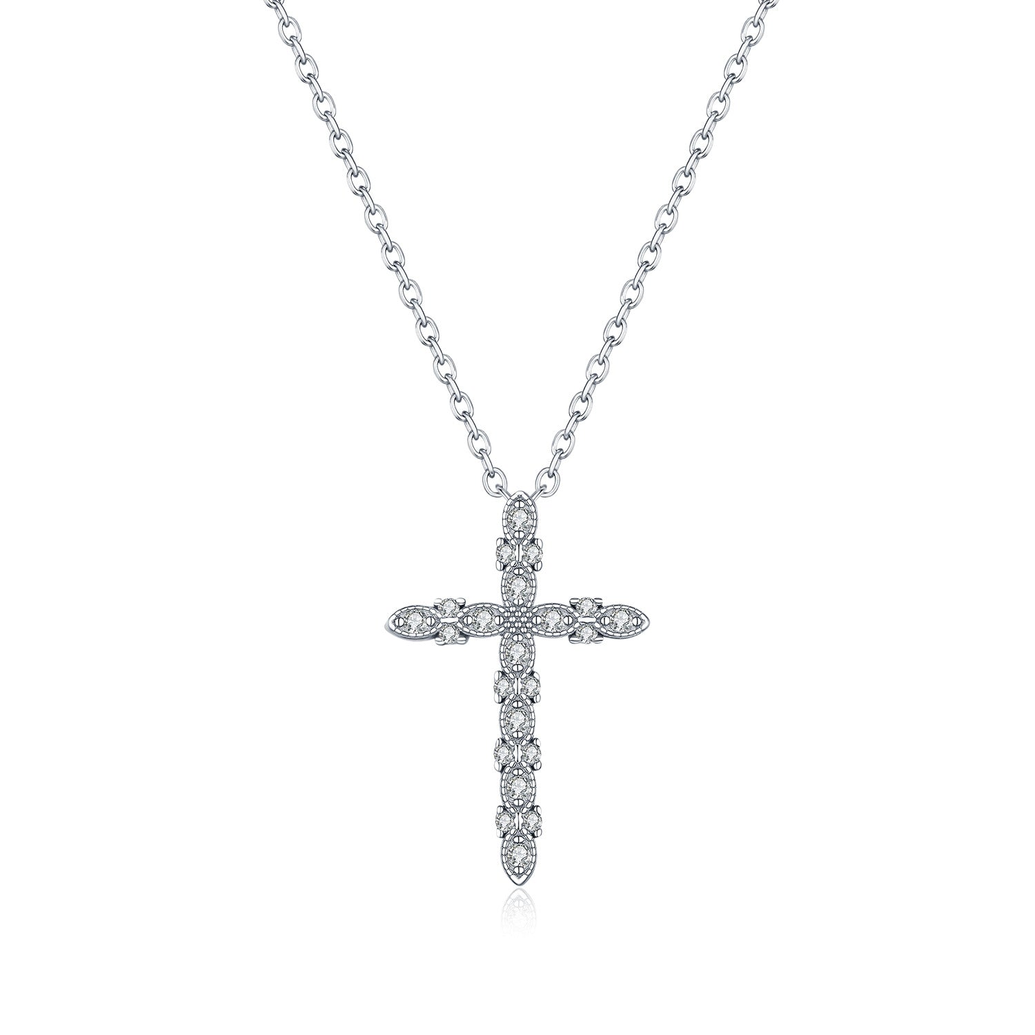 925 Sterling Silver Vintage Moissanite Cross Pendant Necklace 110300031