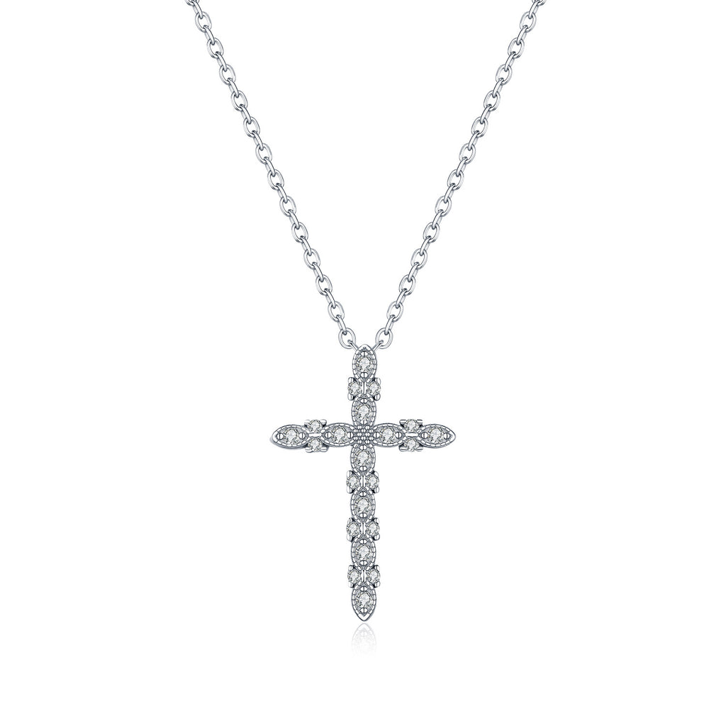 925 Sterling Silver Vintage Moissanite Cross Pendant Necklace 110300031