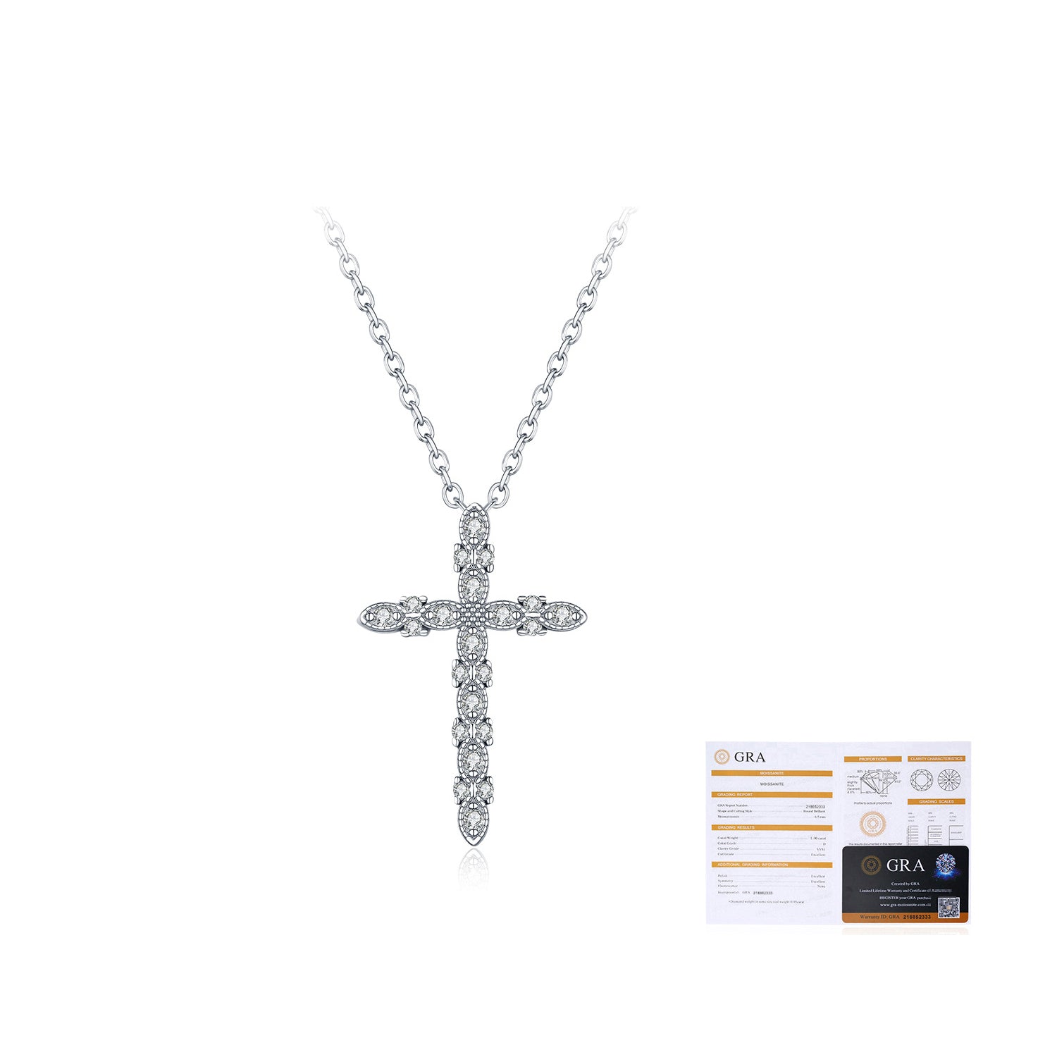 925 Sterling Silver Vintage Moissanite Cross Pendant Necklace 110300031