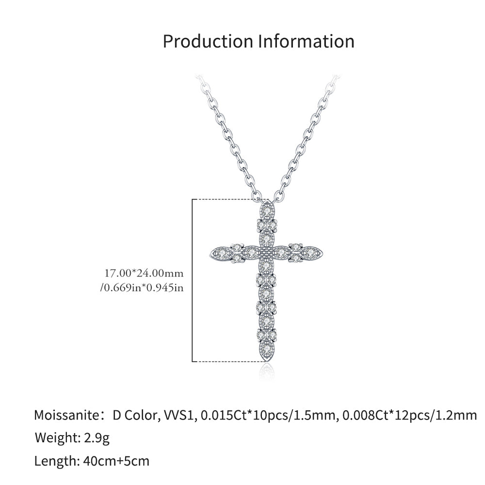 925 Sterling Silver Vintage Moissanite Cross Pendant Necklace 110300031
