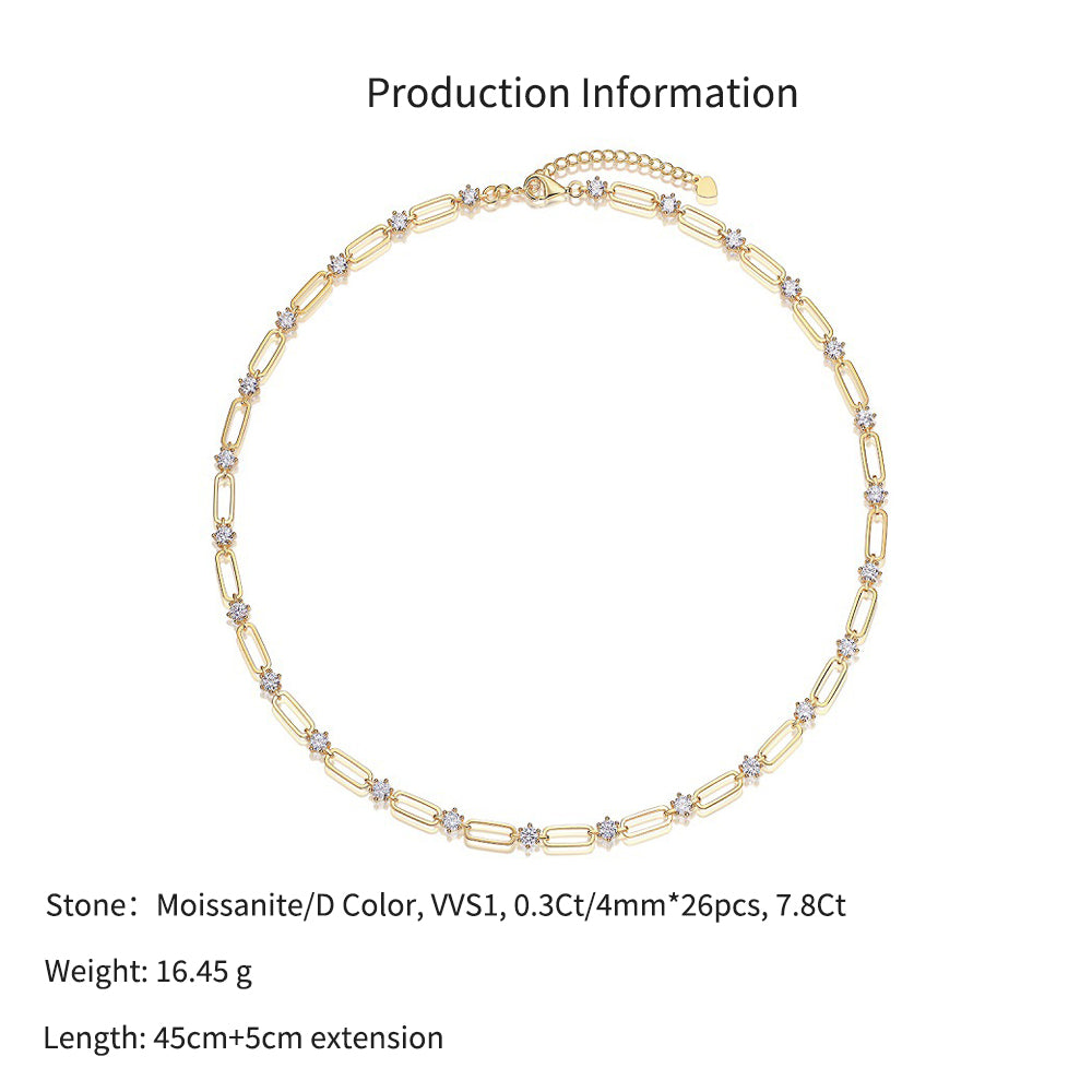 925 Sterling Silver 0.3Ct Moissanite Paperclip Chain Necklace 110300033