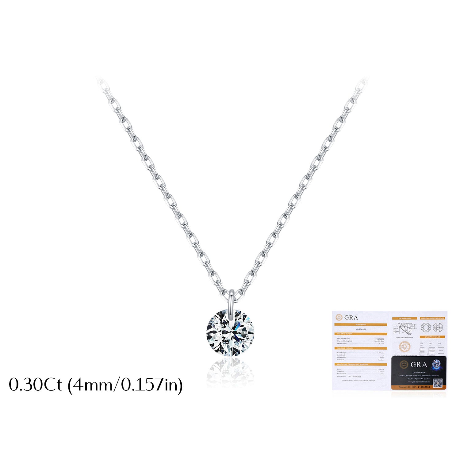925 Sterling Silver Round Moissanite Solitaire Necklace 110300034