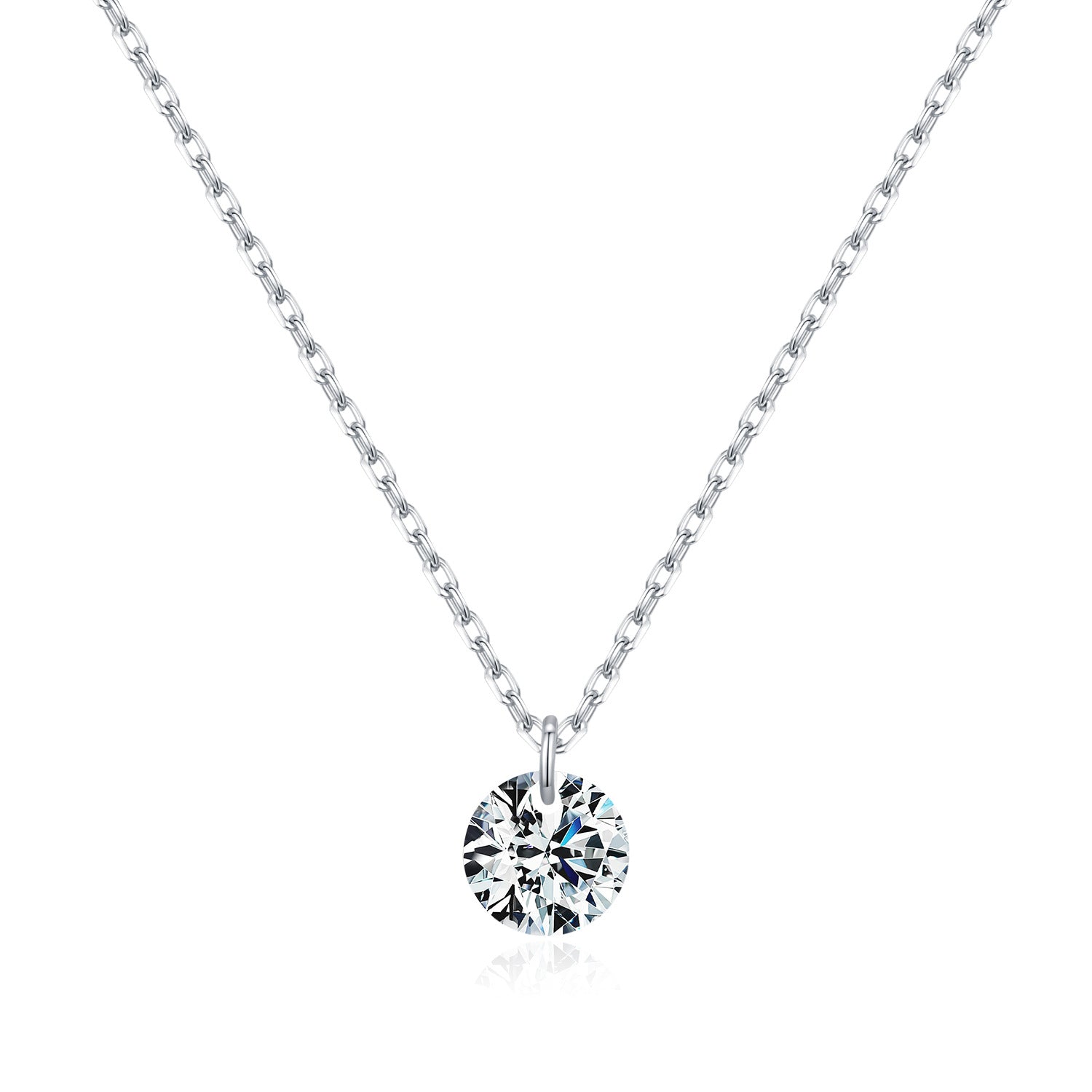 925 Sterling Silver Round Moissanite Solitaire Necklace 110300034