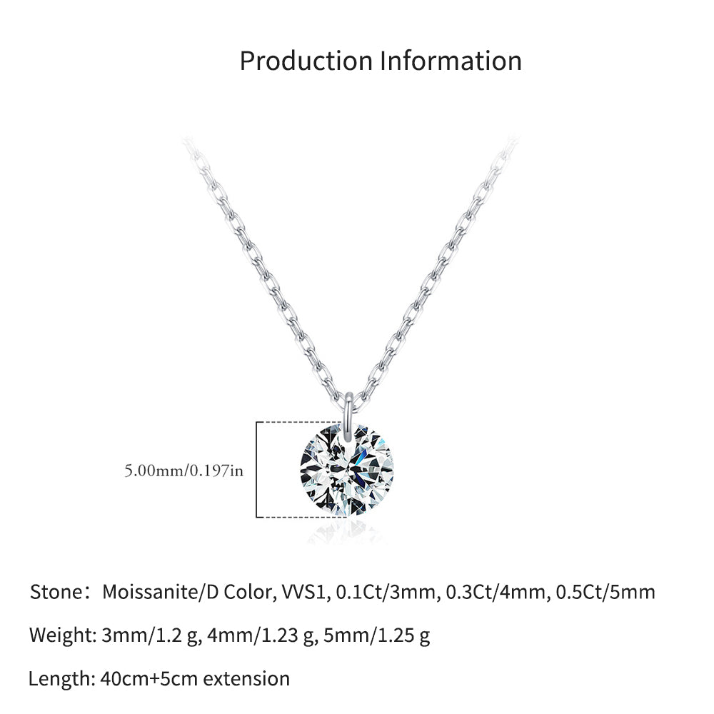 925 Sterling Silver Round Moissanite Solitaire Necklace 110300034