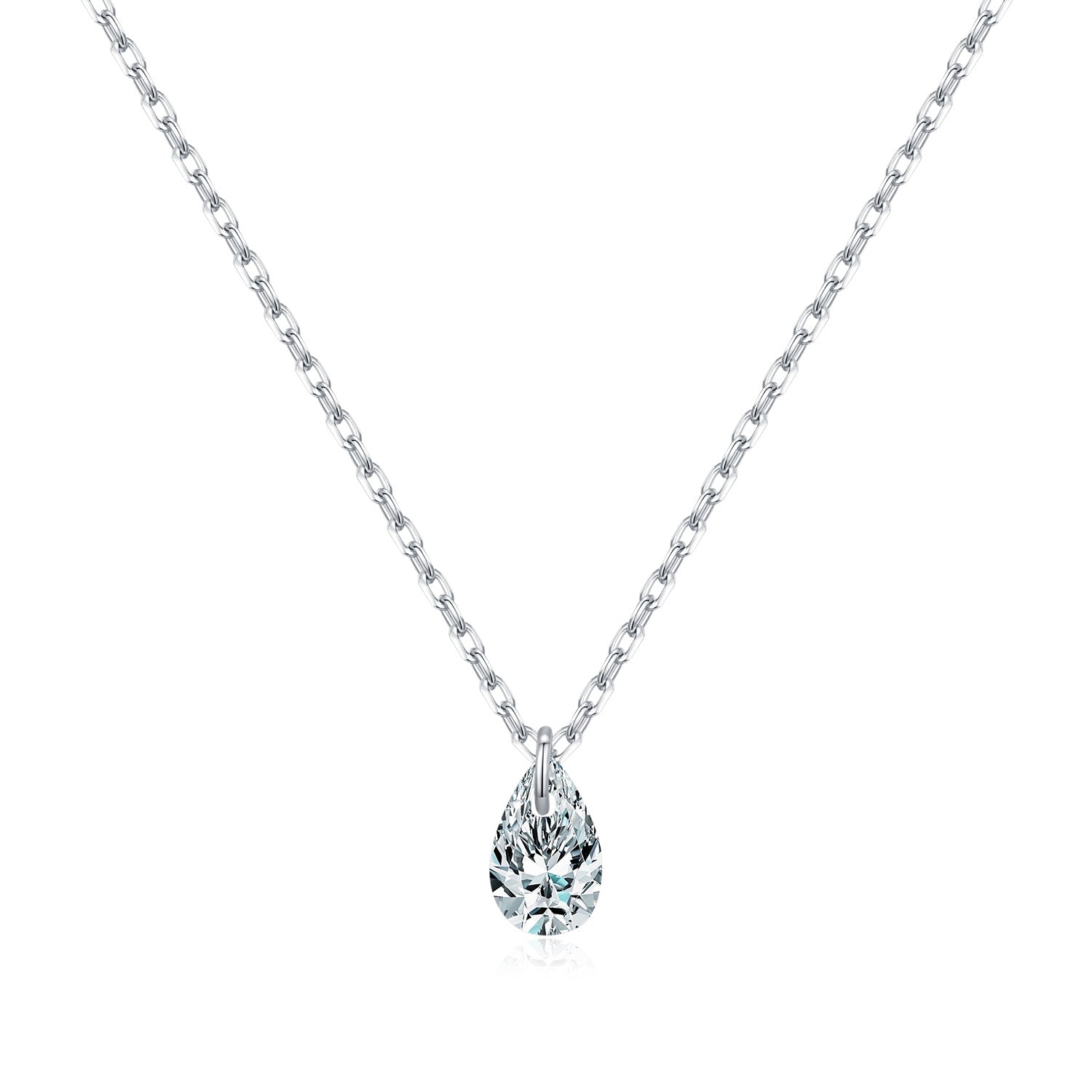 925 Sterling Silver 0.3ct Moissanite Pear Cut Pendant Necklace 110300035
