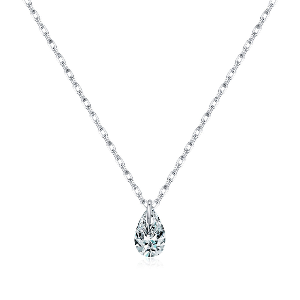 925 Sterling Silver 0.3ct Moissanite Pear Cut Pendant Necklace 110300035