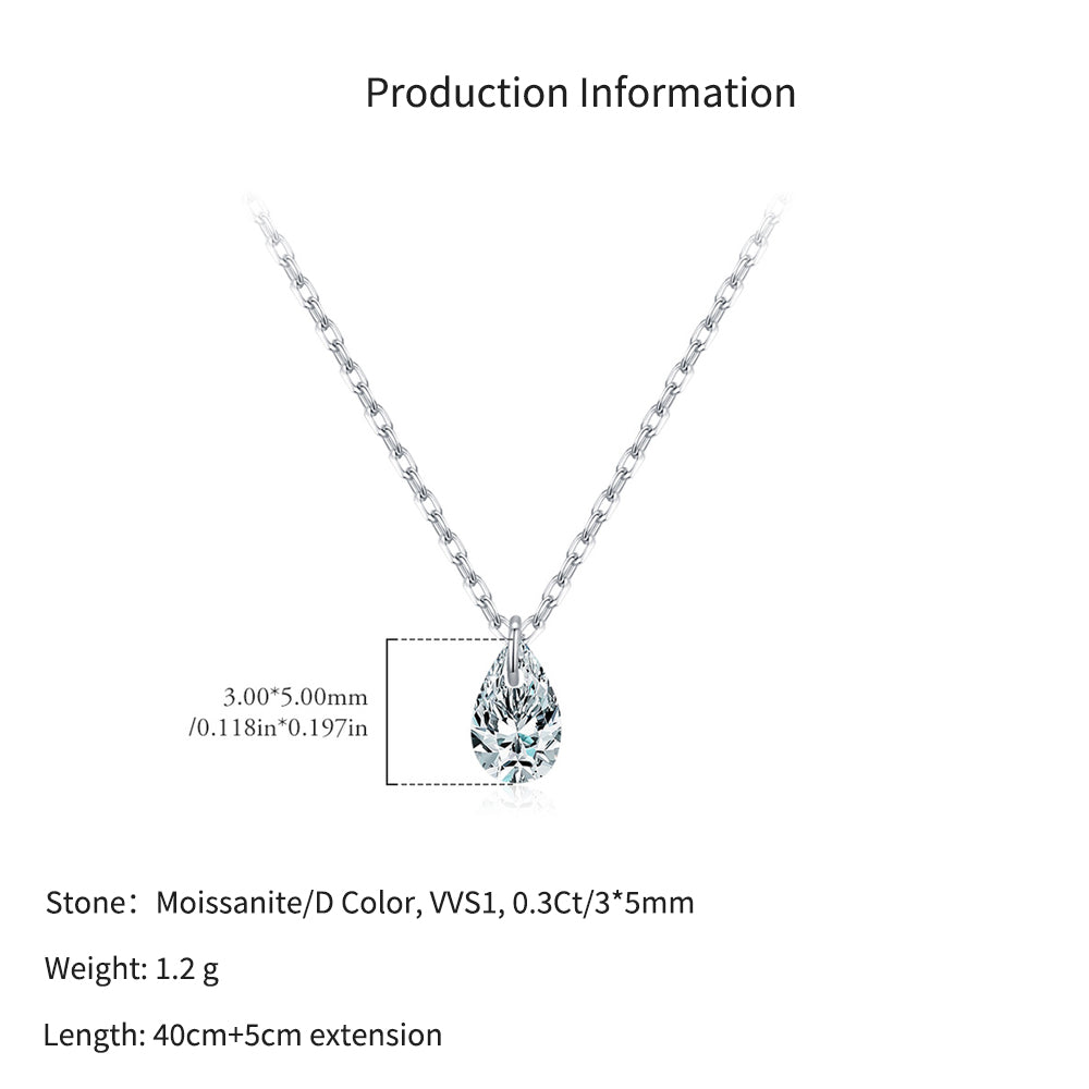 925 Sterling Silver 0.3ct Moissanite Pear Cut Pendant Necklace 110300035