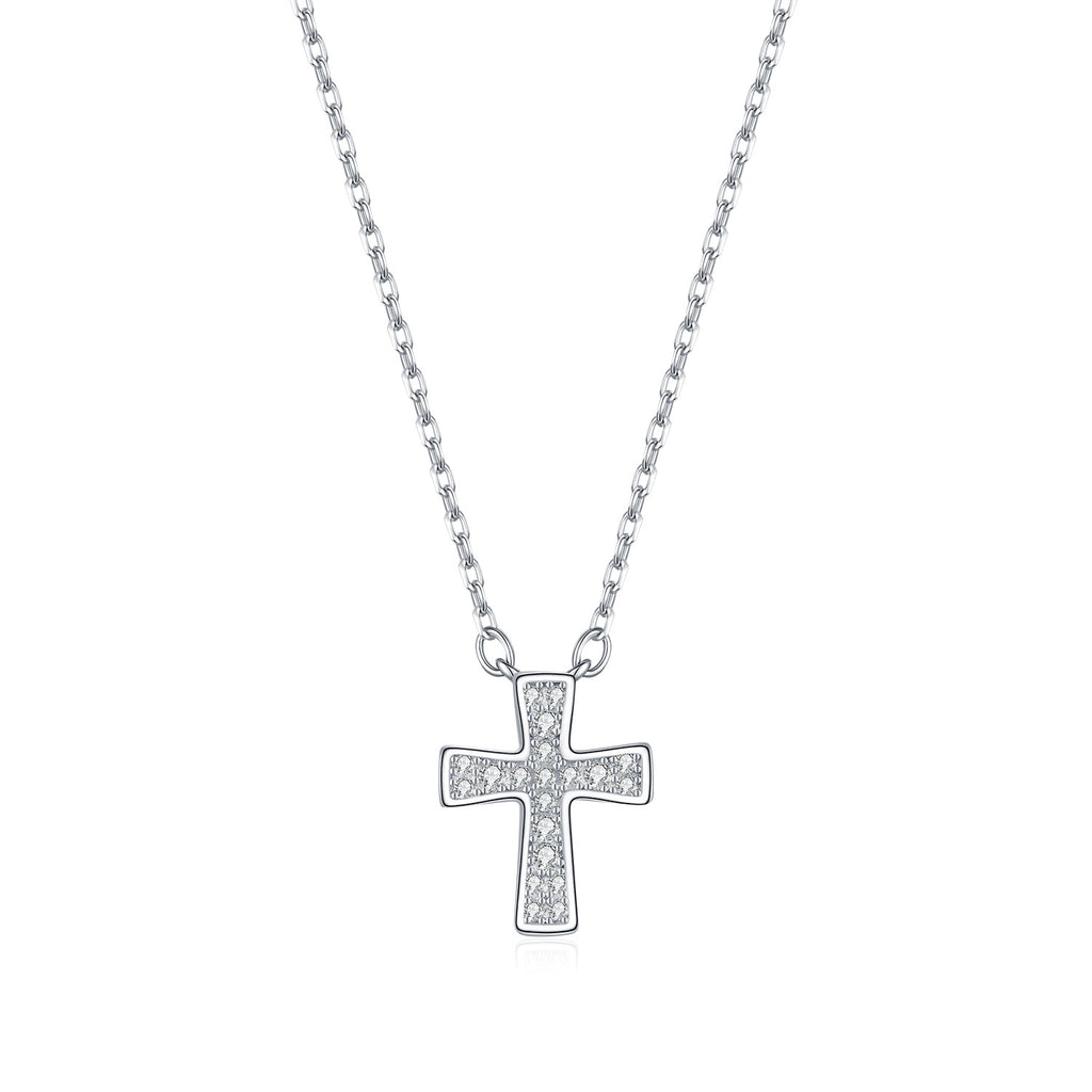 925 Sterling Silver Pave Moissanite Cross Pendant Necklace