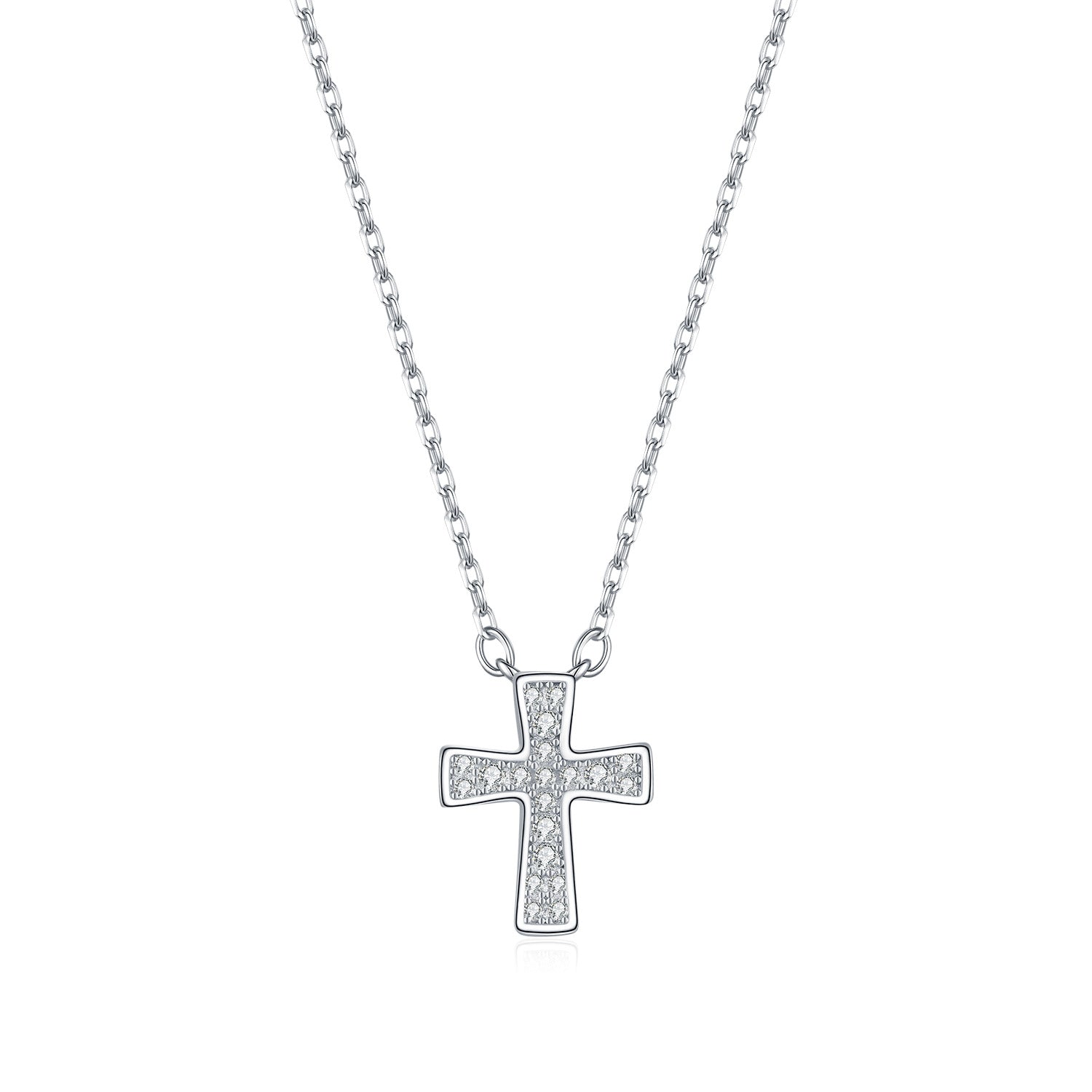 925 Sterling Silver Pave Moissanite Cross Pendant Necklace