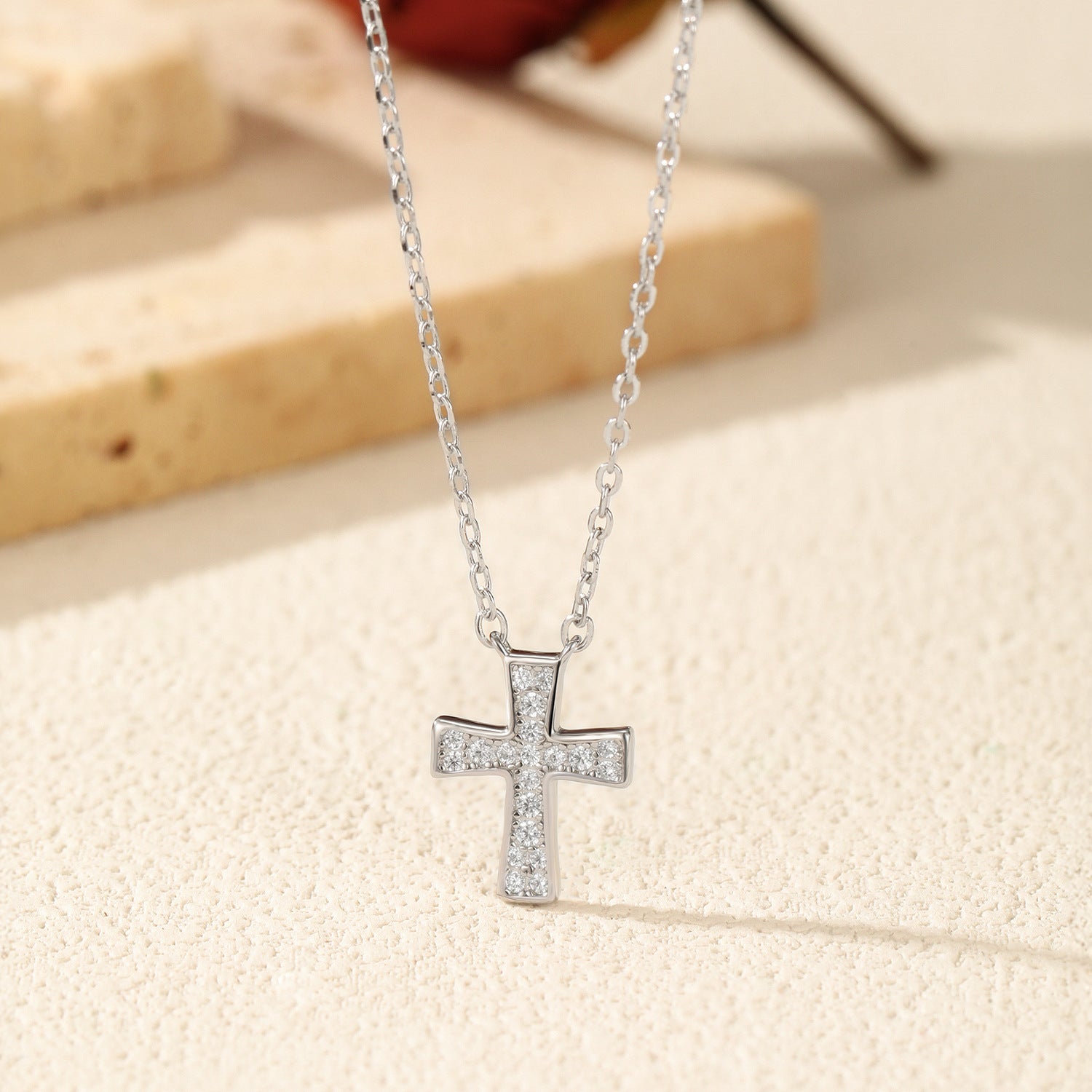 925 Sterling Silver Pave Moissanite Cross Pendant Necklace