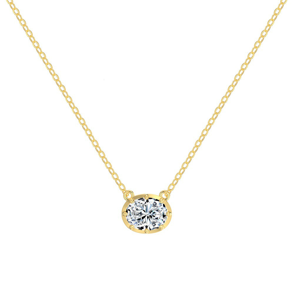 925 Sterling Silver Eight-Prong Zircon Moissanite Pendant Necklace 110300041