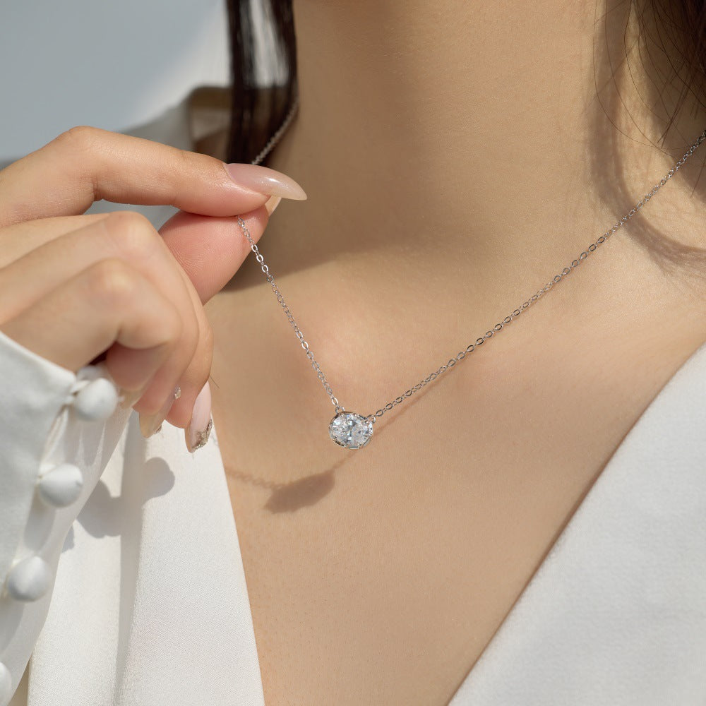 925 Sterling Silver Eight-Prong Zircon Moissanite Pendant Necklace 110300041
