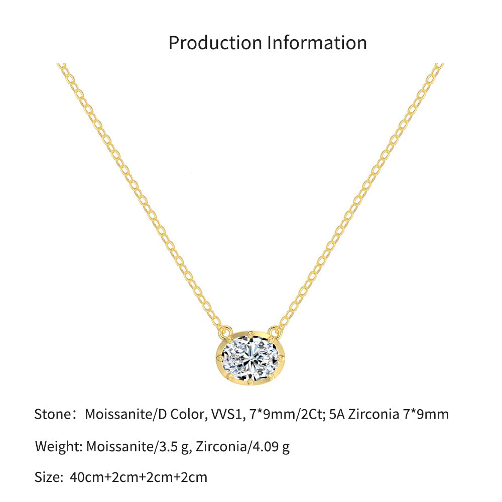 925 Sterling Silver Eight-Prong Zircon Moissanite Pendant Necklace 110300041