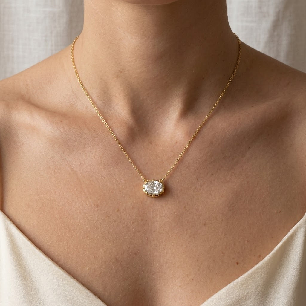 925 Sterling Silver Eight-Prong Zircon Moissanite Pendant Necklace 110300041