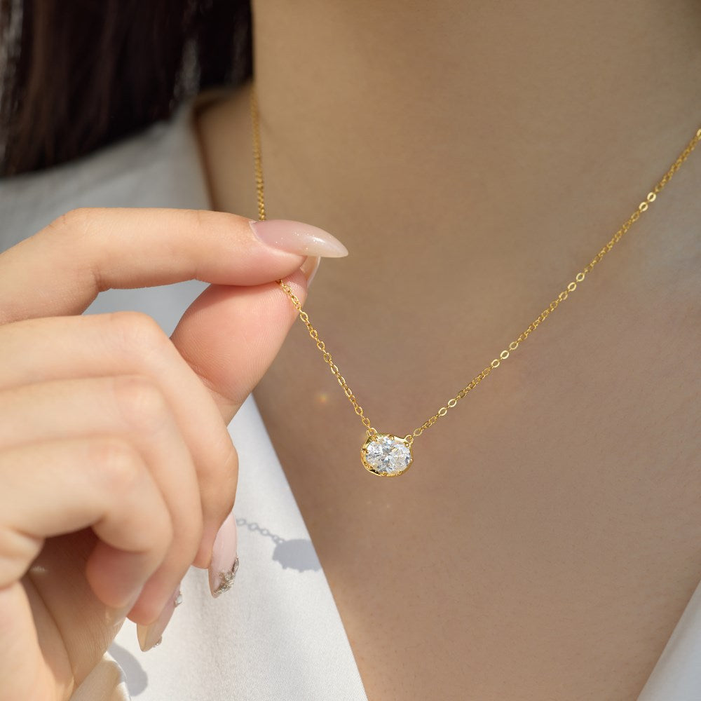 925 Sterling Silver Eight-Prong Zircon Moissanite Pendant Necklace 110300041