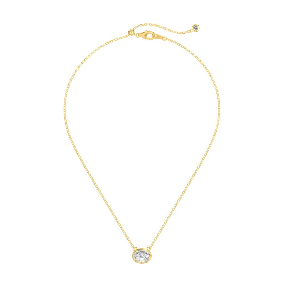 925 Sterling Silver Eight-Prong Zircon Moissanite Pendant Necklace 110300041