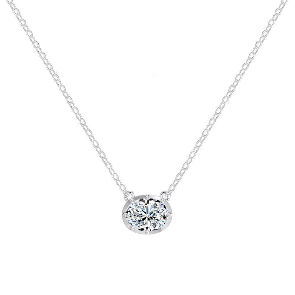 925 Sterling Silver Eight-Prong Zircon Moissanite Pendant Necklace 110300041