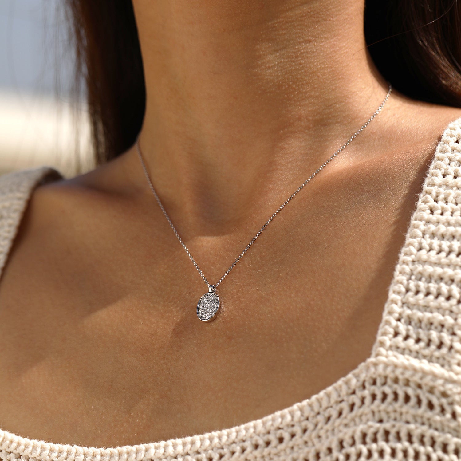 925 Sterling Silver Moissanite Oval Pendant Necklace 110300042