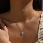 925 Sterling Silver Moissanite Oval Pendant Necklace 110300042