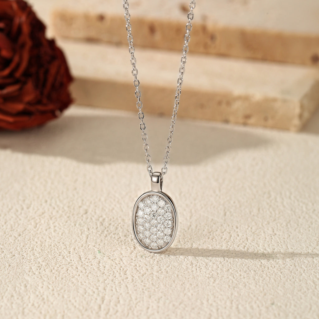 925 Sterling Silver Moissanite Oval Pendant Necklace 110300042