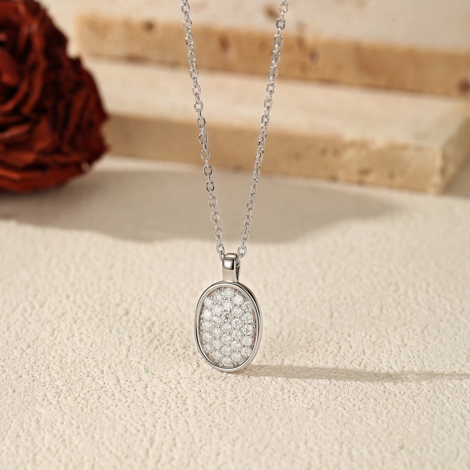 925 Sterling Silver Moissanite Oval Pendant Necklace 110300042