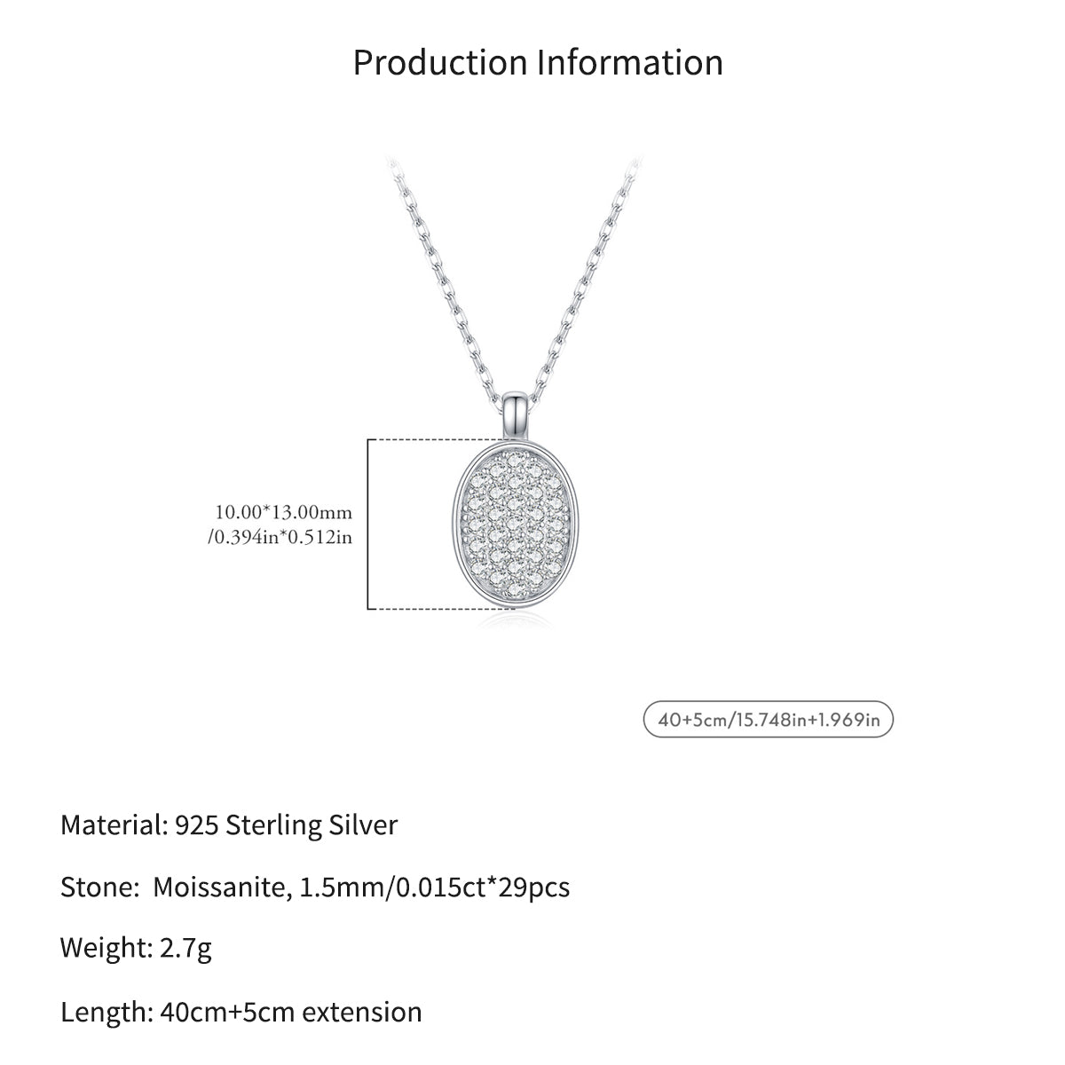 925 Sterling Silver Moissanite Oval Pendant Necklace 110300042