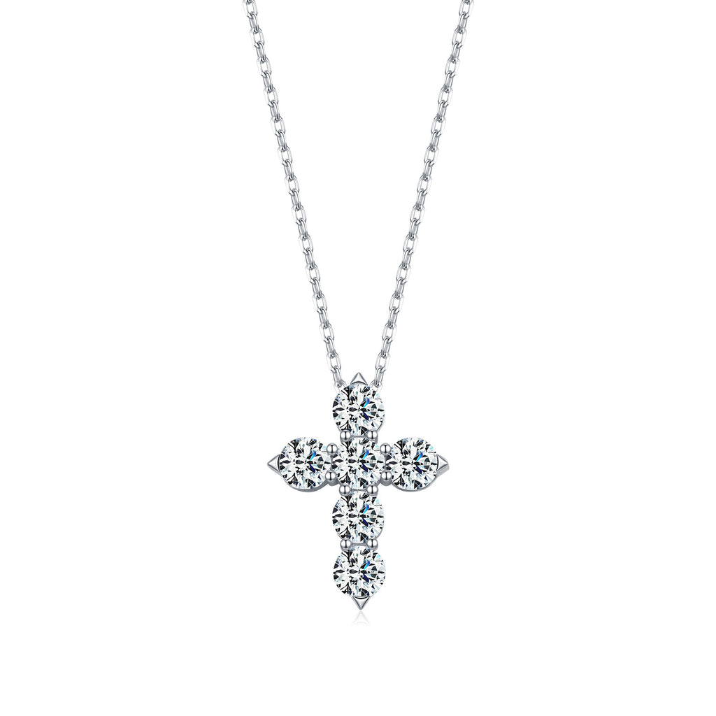 925 Sterling Silver Moissanite Cross Faith Necklace 110300043