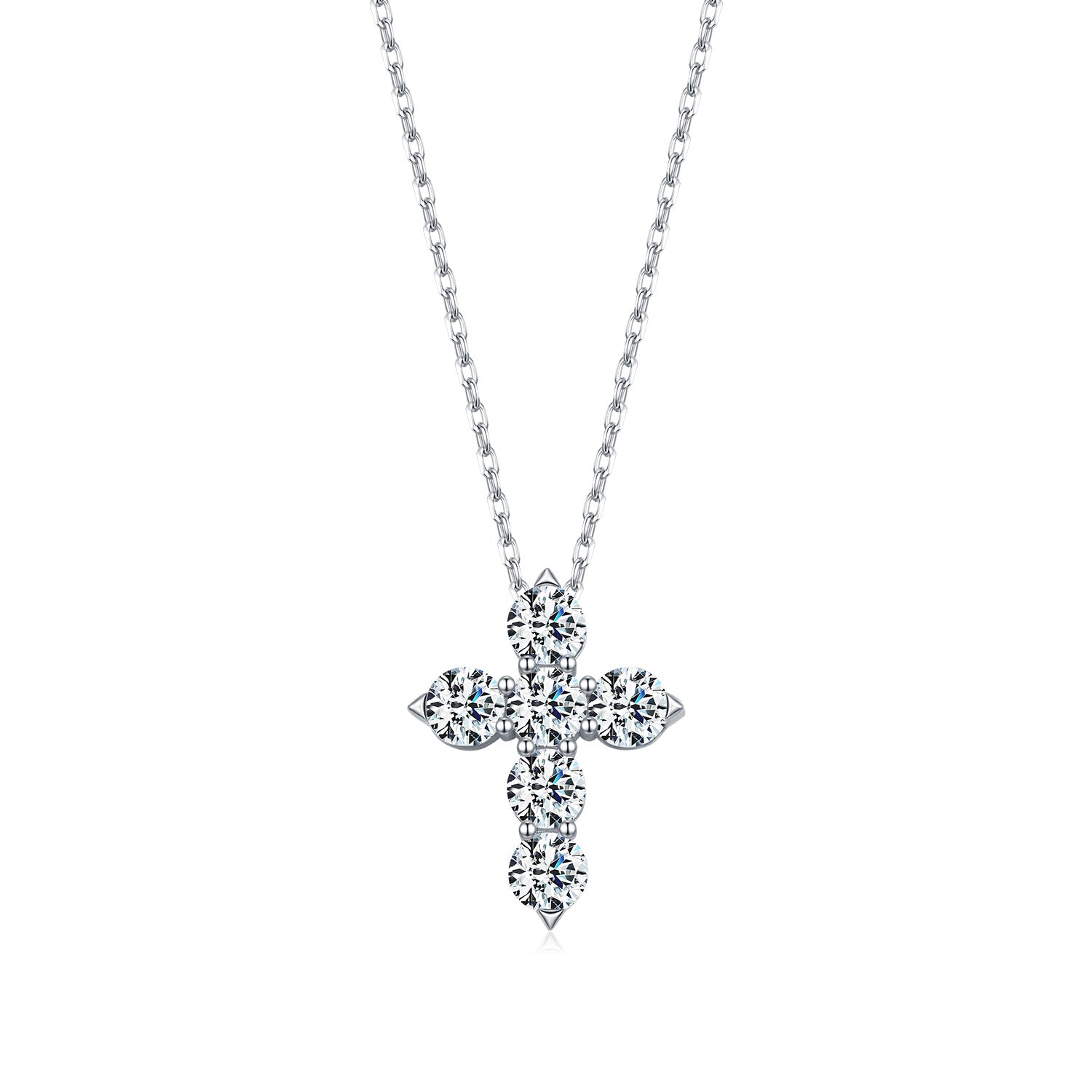 925 Sterling Silver Moissanite Cross Faith Necklace 110300043