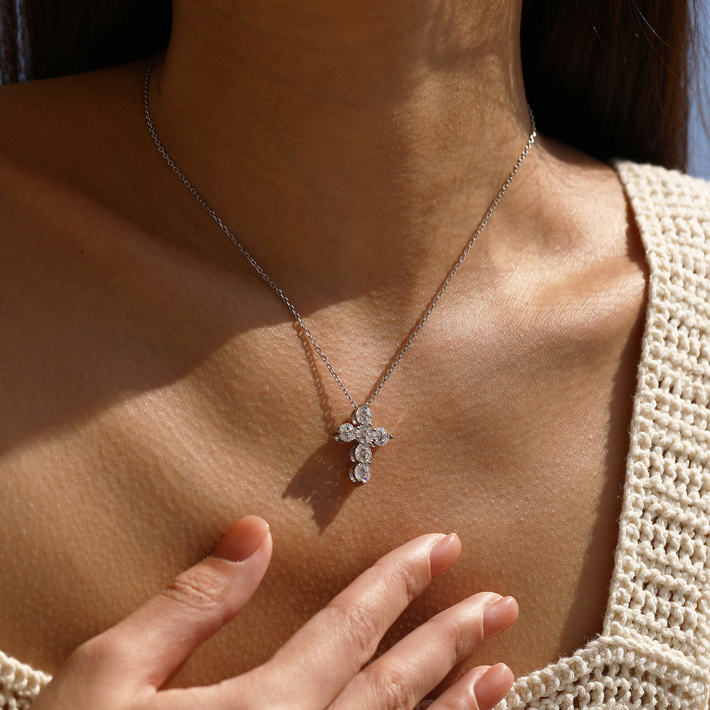 925 Sterling Silver Moissanite Cross Faith Necklace 110300043