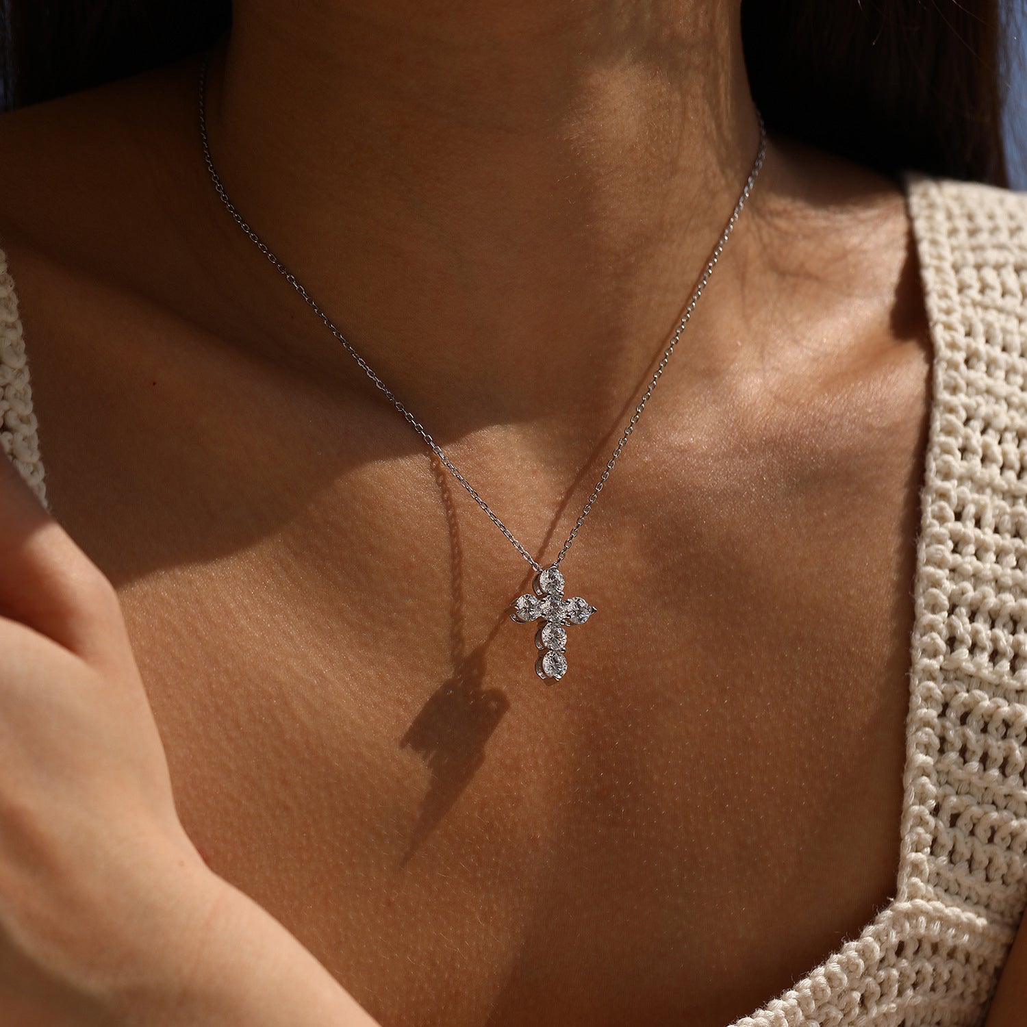 925 Sterling Silver Moissanite Cross Faith Necklace 110300043