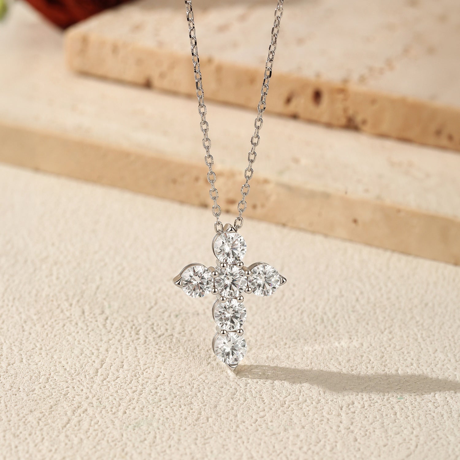 925 Sterling Silver Moissanite Cross Faith Necklace 110300043