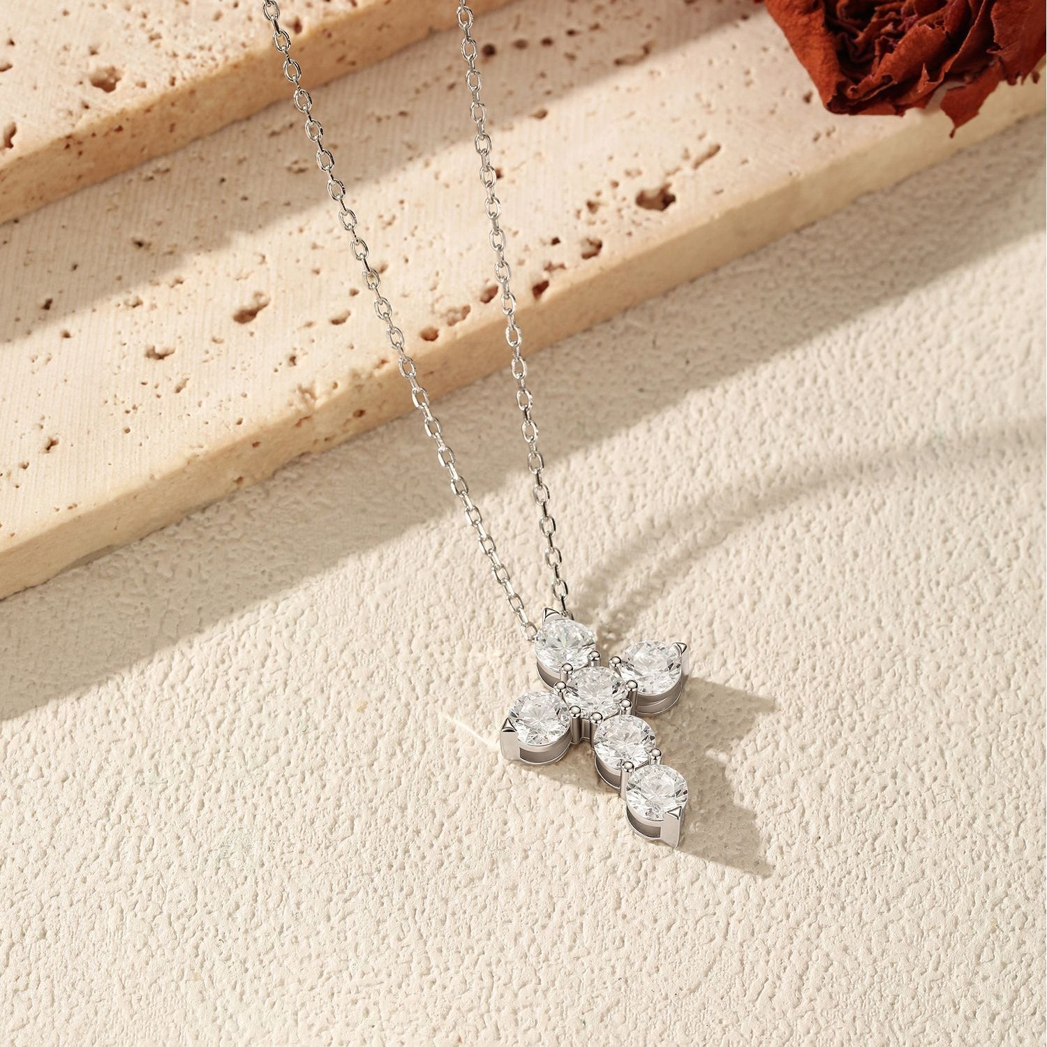 925 Sterling Silver Moissanite Cross Faith Necklace 110300043