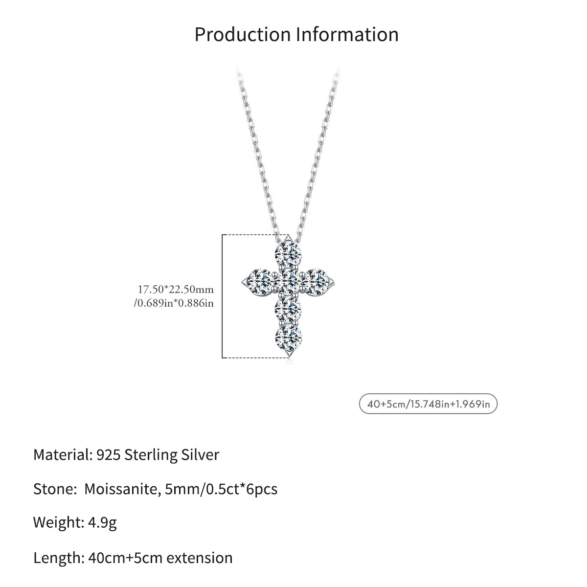 925 Sterling Silver Moissanite Cross Faith Necklace 110300043