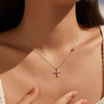 925 Sterling Silver Moissanite Double Cross Necklace 110300044
