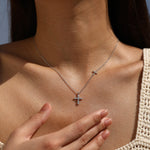 925 Sterling Silver Moissanite Double Cross Necklace 110300044
