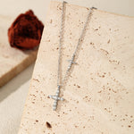 925 Sterling Silver Moissanite Double Cross Necklace 110300044