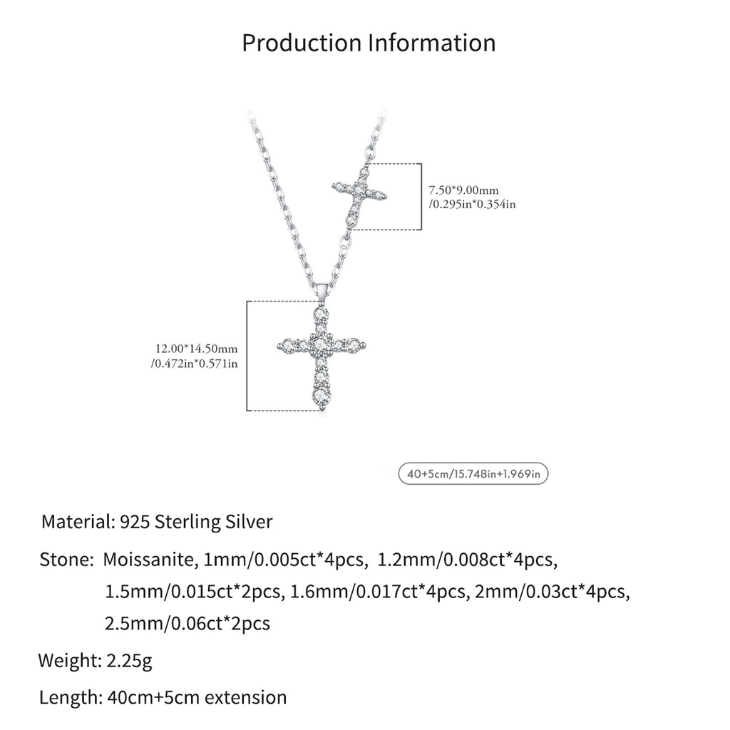 925 Sterling Silver Moissanite Double Cross Necklace 110300044