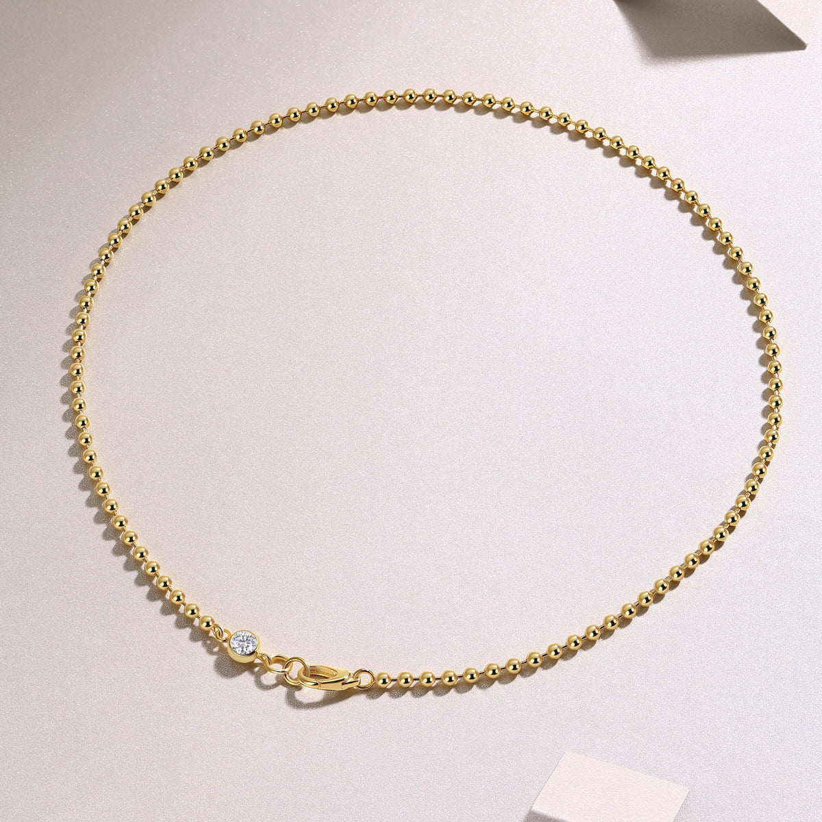 925 Sterling Silver 0.5ct Moissanite Beaded Chain Necklace 110300045