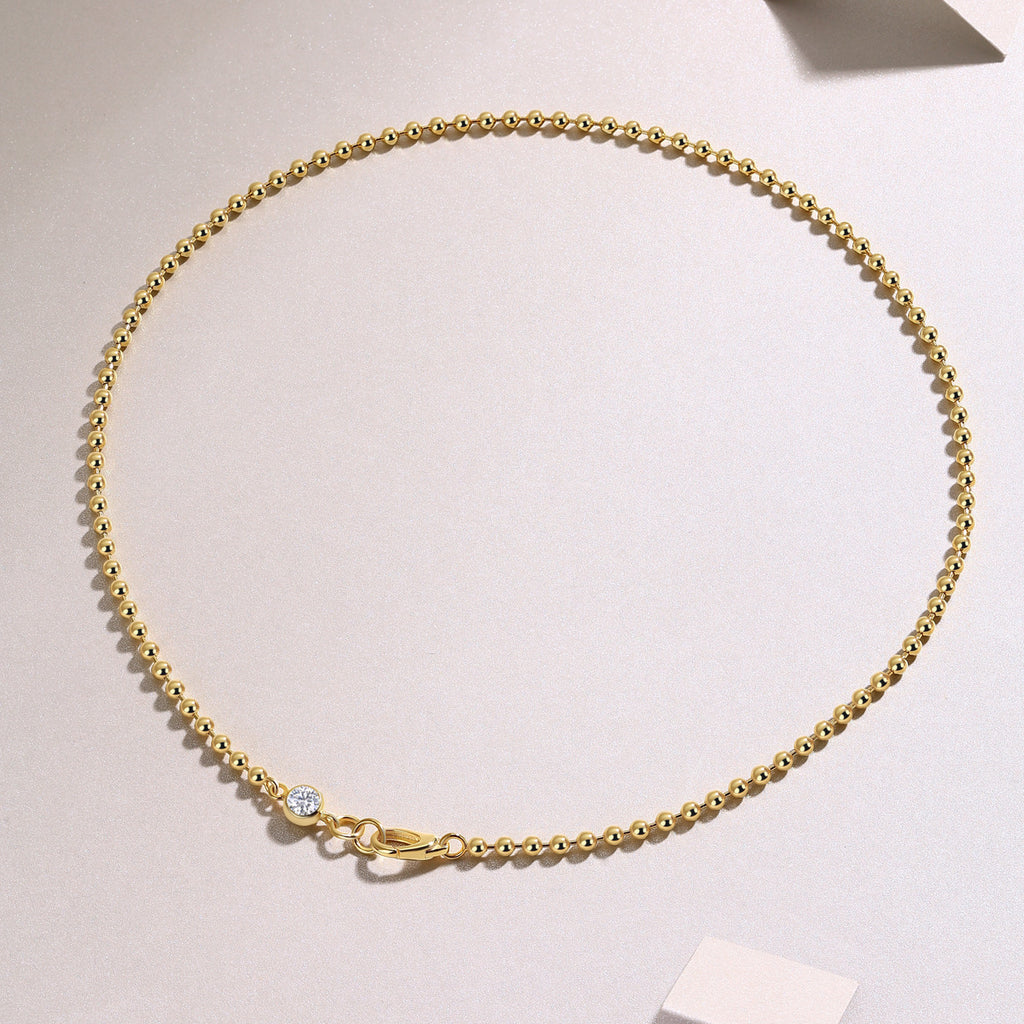 925 Sterling Silver 0.5ct Moissanite Beaded Chain Necklace 110300045
