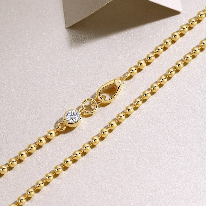 925 Sterling Silver 0.5ct Moissanite Beaded Chain Necklace 110300045