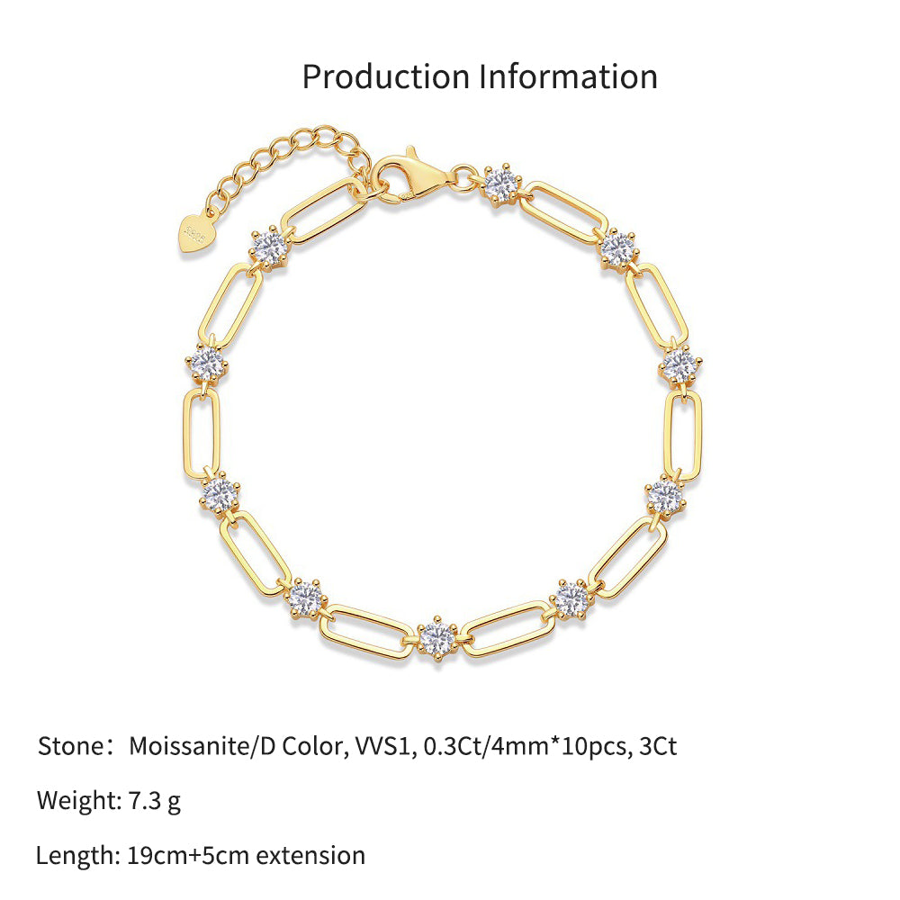 925 Sterling Silver Moissanite Paperclip Chain Bracelet 110400016