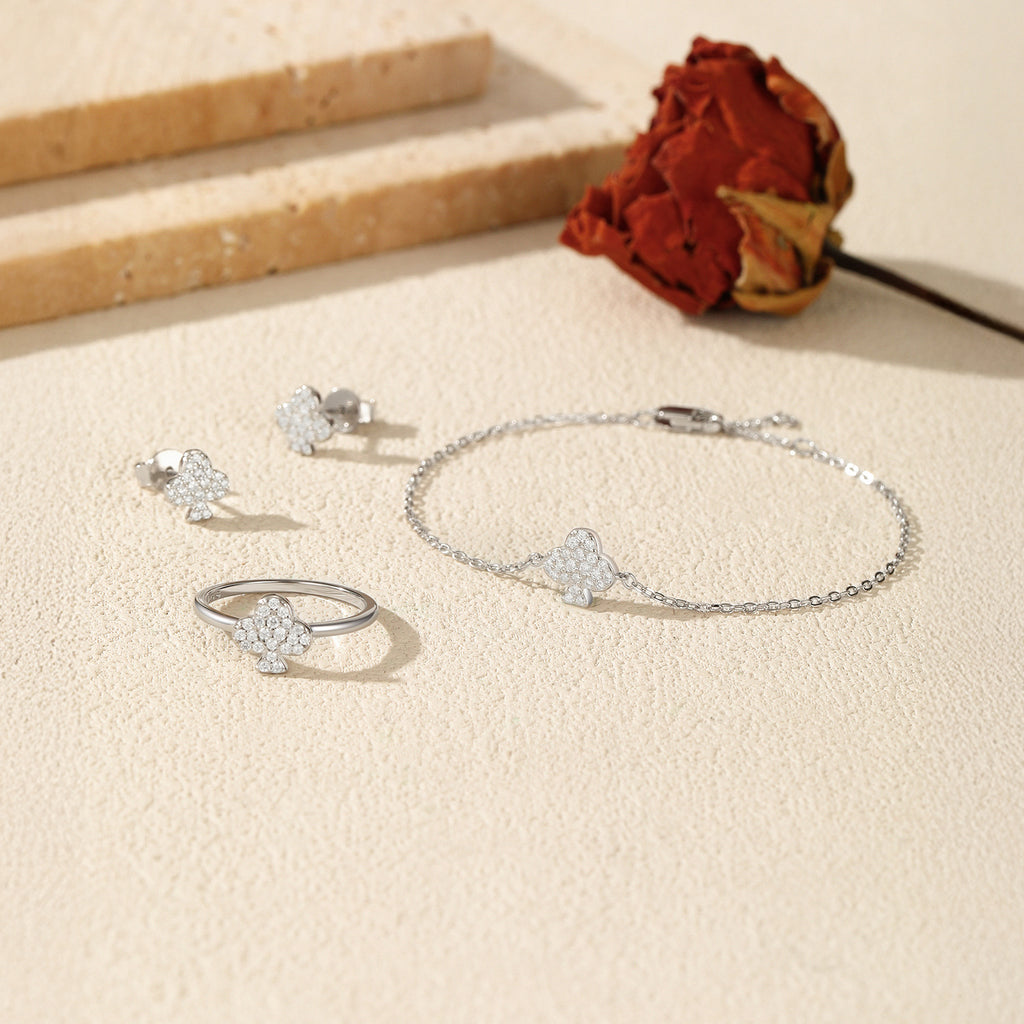 925 Sterling Silver Moissanite Pave Club Suit Bracelet