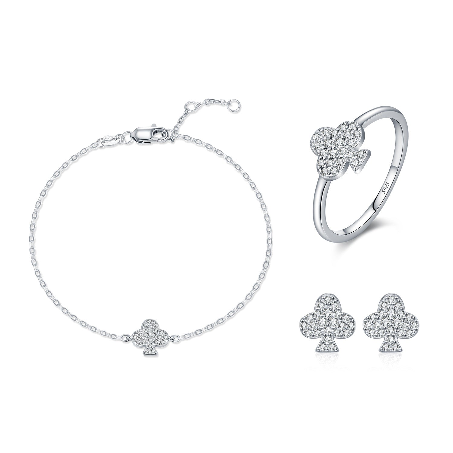 925 Sterling Silver Moissanite Pave Club Suit Bracelet