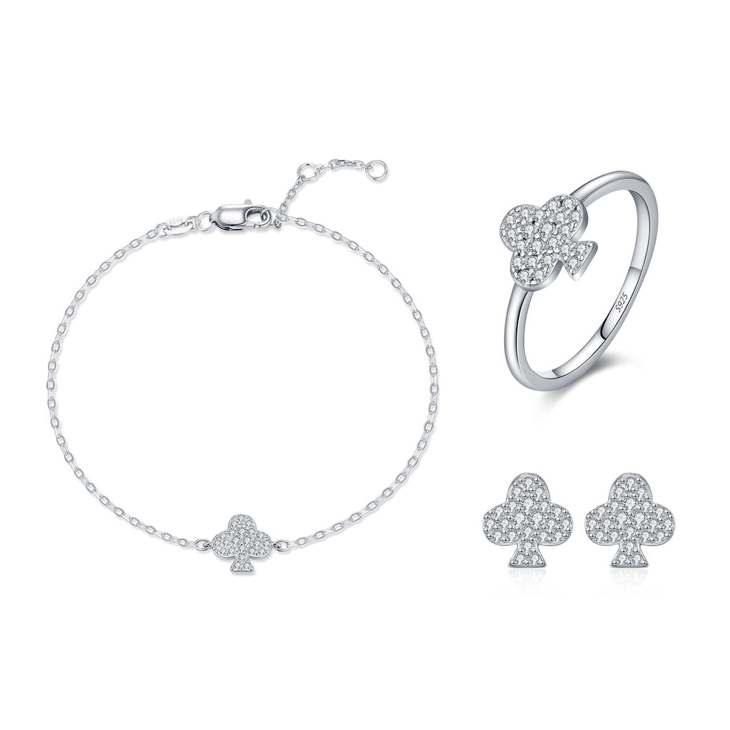 925 Sterling Silver Moissanite Pave Club Suit Bracelet